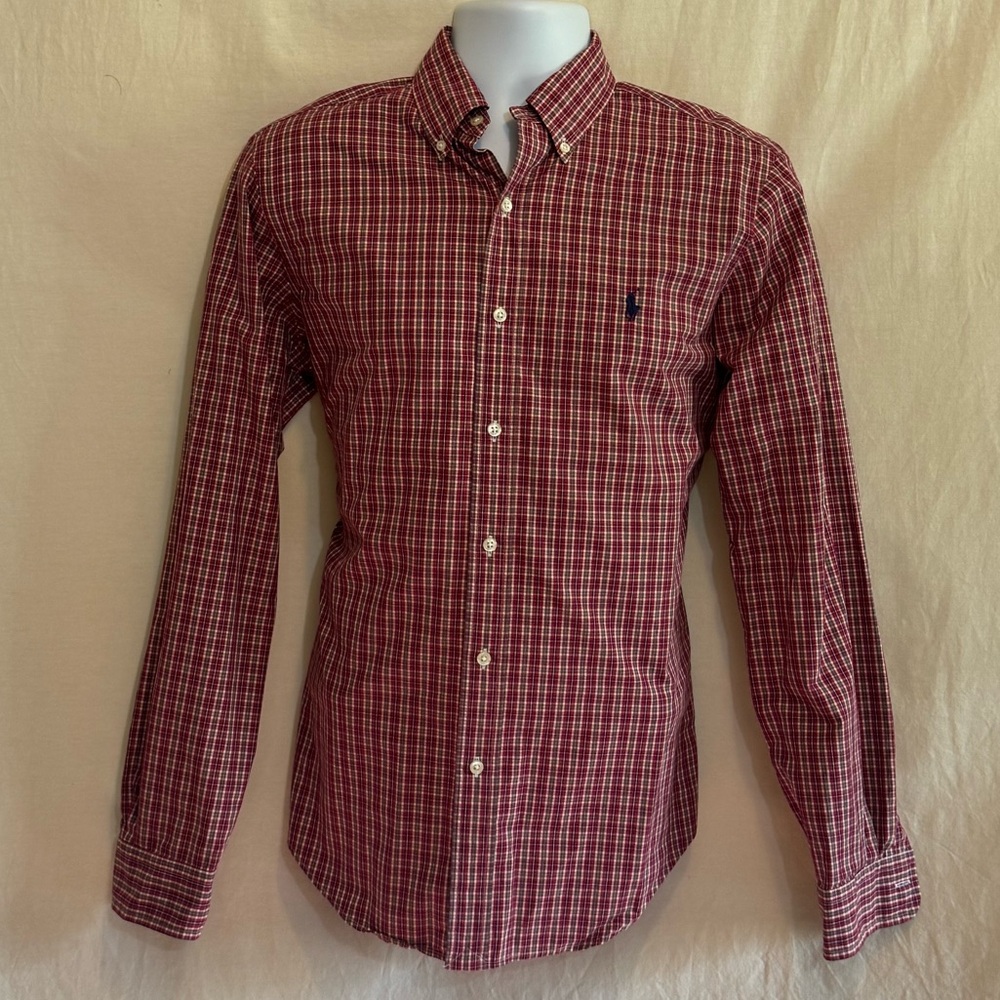 I-2 Men’s Ralph Lauren Red & White Plaid Long Sleeve Dress Shirt Size S